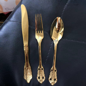 Black Handle Gold Accented Matte Cutlery Set for Hotels and Restaurants