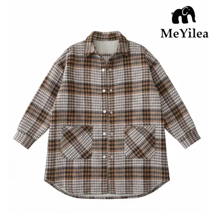 Brushed Plaid Fleece Lined Polo Collar Shirt