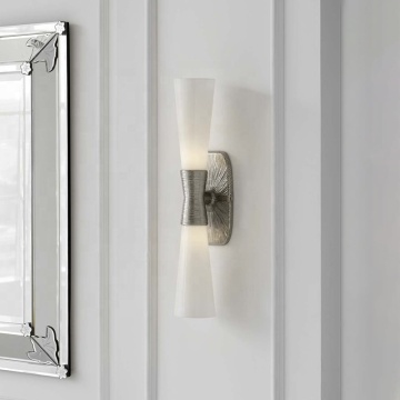 American Classical Brass Silver Opal Glass Wall Sconce Lamp