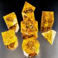 Unpainted Shimmery Sharp Edge DND Dice Set with Golden foil, Handmade 7 Piece Razor Edged Polyhedral RPG Dice Set