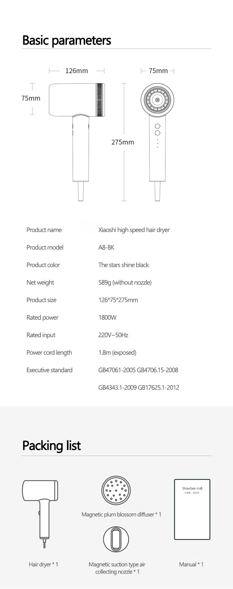 Showsee Strong Wind Hairdryer