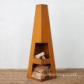 Corten Steel Outdoor Fire Pit and Wood Storage Solutions for Gardens