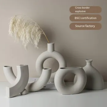 Nordic White Flower Vase Donut Ceramic for Home Decor