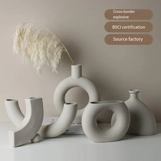 Nordic White Flower Vase Donut Ceramic for Home Decor