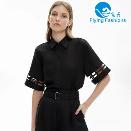 Fashionable black hollowed-out shirt