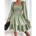 Women's Square Neck Flounce Flowy Dress