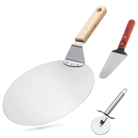 Stainless Steel Pizza Shovels and Cake Shovel Set with Wooden Handles