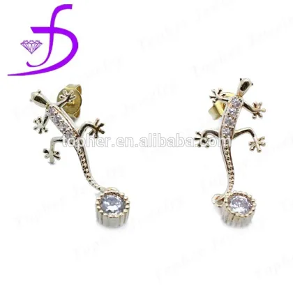 Gemstone inlay cheap brass gecko earring