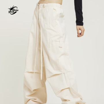 Custom OEM Manufacturer Baggy Pockets High Waist Streetwear Leather Cargo Pants for Women