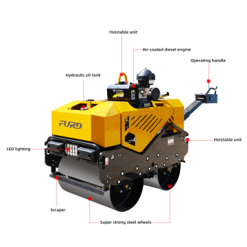 Pemadat Rol Jalan Getaran Mini 0,8 Ton dengan Pompa Mesin Drum Ganda &amp; Komponen Inti Motor untuk Dijual