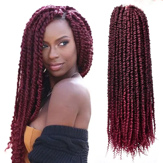 Long 24Inch Ombre Red Black Women Pre-Looped Spring Bomb Braids Bulk Passion Twist Crochet Braiding Synthetic Hair Extensions