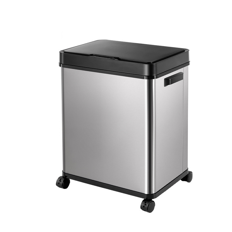 Modern European Style Stainless Steel Sensor Waste Bin, Touchless Auto-Open Garbage Can, Sleek Design for Kitchen Office