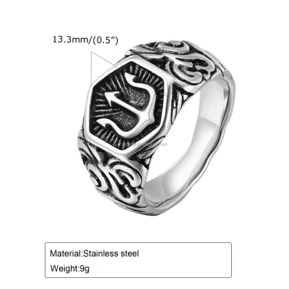 Viking Ring Stainless Steel Xiangyun Trident Vintage Ring for Men
