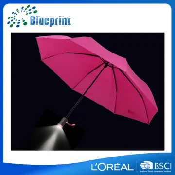 Alibaba china 2017 promotional folding led umbrella with torch handle