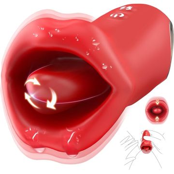 Estimulador sexual rosa com língua e vibrador clitoriano