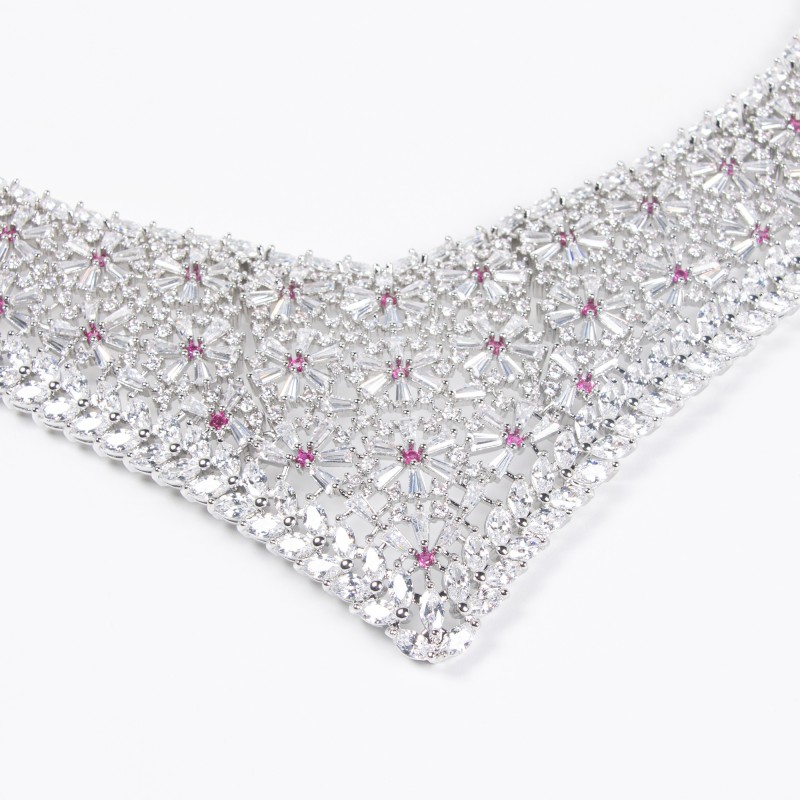 Floral Teardrop Bib Bridal CZ Jewelry Set