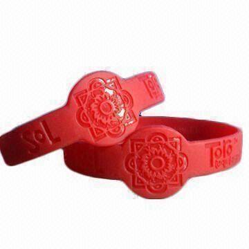 Deboss Silicone Bracelets with Customized Designs, Available in Red, OEM Orders are Welcome