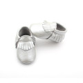 Silver Newborn Baby Leather Unisex Moccasins