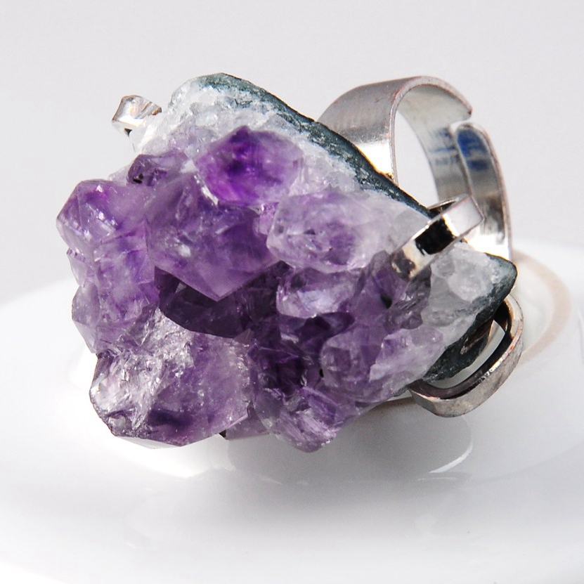 Кольца из натурального камня Drusy Amethyst Gemstone