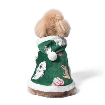 Coral Velvet Hooded Dog Coat for Teddy - Classic Pet Christmas Clothes