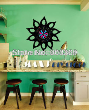 2016 black chrysanthemum pvc sticker wall clock for home decoration