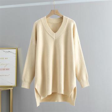 Pull en tricot en V couleur unie