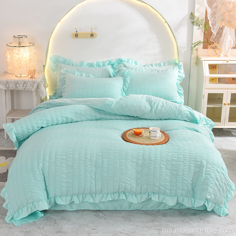 Orange Murah 100% Cotton SeSucker Bedding Set Set