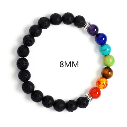 8mm Black Lava Energy Stone Buddha Lion Head Yoga Bracelet - Handmade Seven Chakra Seven Chakras Accessory