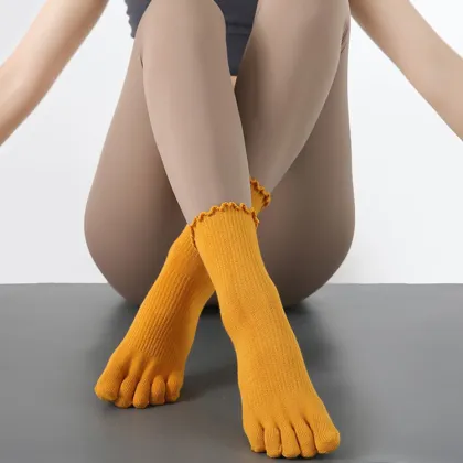 Lace Yoga Five-Finger Socks: Anti-Slip Cotton Yoga Socks for Women