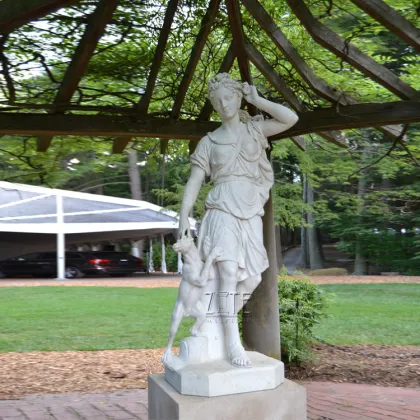 Ancient outdoor white marble moon goddess statue sculpture