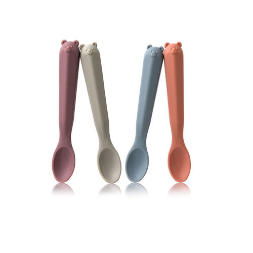 ملعقة تدريب الأطفال المصنوعة من السيليكون على شكل دب، أساسية للفطام