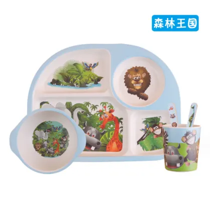 Nature Bamboo Fibre Kids Baby Dinner Set with Animal Prints