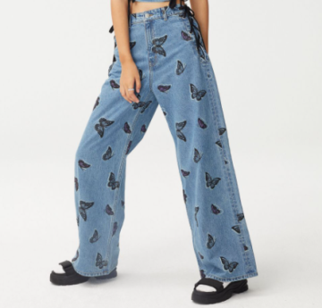 Custom Womens Lose Wide Bein Butterfly Prediert Jeans