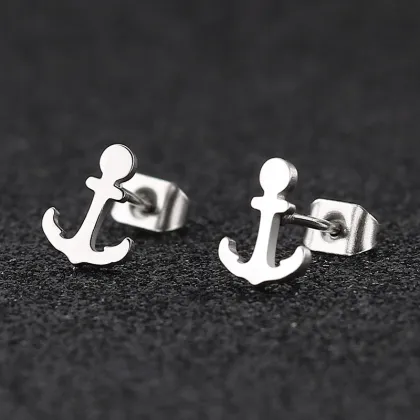 Tiny gold plated anchor stud earrings