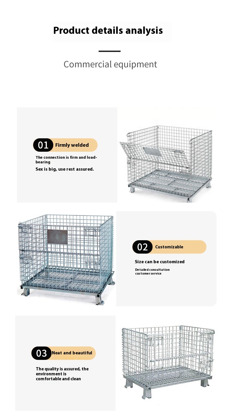 Factory Movable Turnover Iron Frame Shelf Mesh Storage Cage Heavy Duty Pallet Rack 800-1200 Folding Storage in Stock