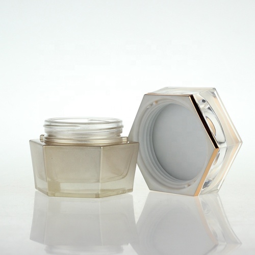 Gouden glazen Hexagon cosmetische spuitfles en potten