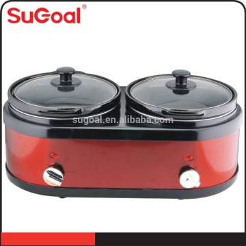 SuGoal Double Round Slow Cooker with Lid Holders, 2.5L X 2, Stainless Steel