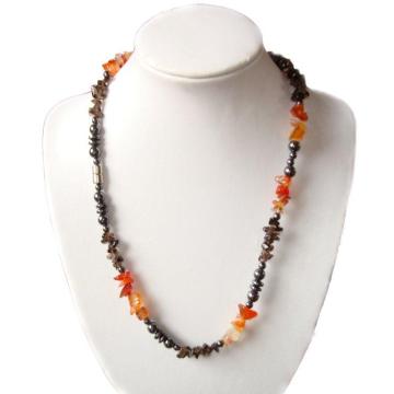 Carnelian Hematite Gemstone Chip Necklace