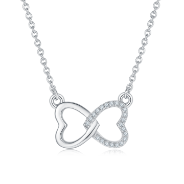 Romantic Hollow Double Heart Silver Necklace with Customized Moissanite for Women