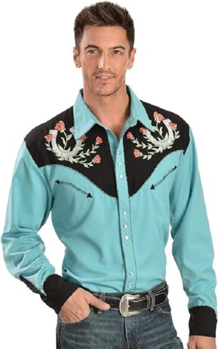 Rose Embroidered Men cowboy shirt for carnival halloween