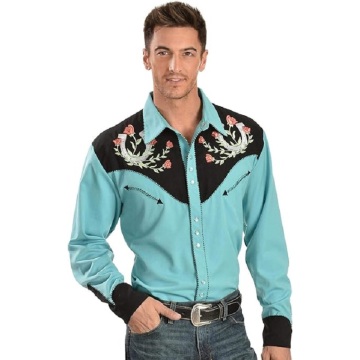 Rose Broidered Men Cowboy Shirt for Carnival Halloween