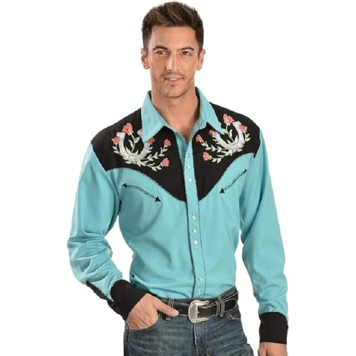 Rose Embroidered Men cowboy shirt for carnival halloween