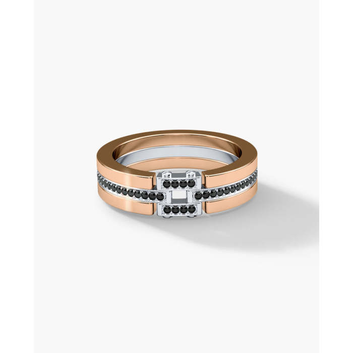 Anel masculino moderno em ouro rosa 18K em dois tons