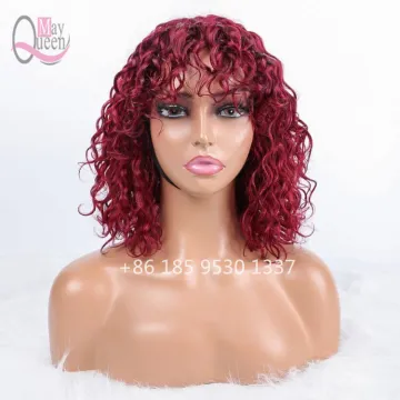 Best Selling Double Drawn Wigs with Fringe Highlight 99J Burgundy RedColor Brazilian Natural Wave Wig Human Hair For Black Women