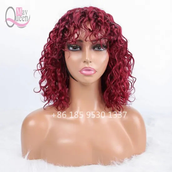 Best Selling Double Drawn Wigs with Fringe Highlight 99J Burgundy RedColor Brazilian Natural Wave Wig Human Hair For Black Women