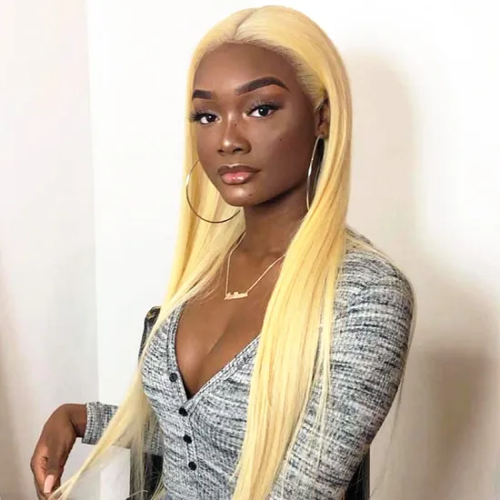 Unprocessed Blonde Color Straight 613 HD Transparent Lace Virgin Remy Human Hair Lace Front Wig Bone Straight 613 Ombre Frontal