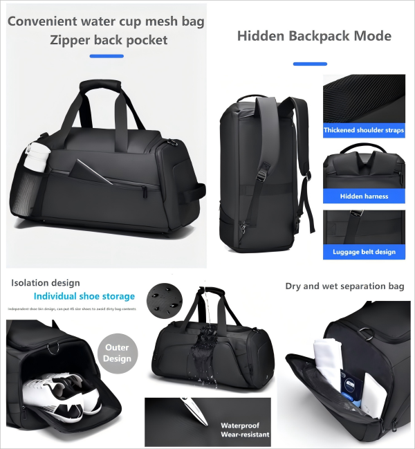 Waterproof dry-wet separation fitness handbag