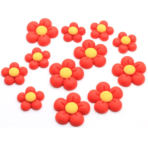 Κινέζικο εργοστάσιο Ηλιέλαιο σχήμα επίπεδη πλάτη χάντρες ρητίνη αξεσουάρ φουρκέτα χαριτωμένο κόκκινο λουλούδι λευκώματος κάνοντας κοσμήματα στολίδι