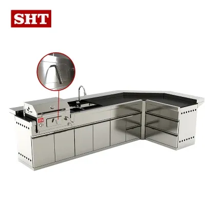 Popular Modern Bar Counter L Shape Stainless Steel Set Outdoor Kitchen Grill