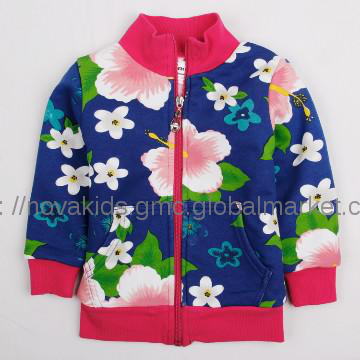 kids wear baby girl flower print high quality   winter jacket hoodie